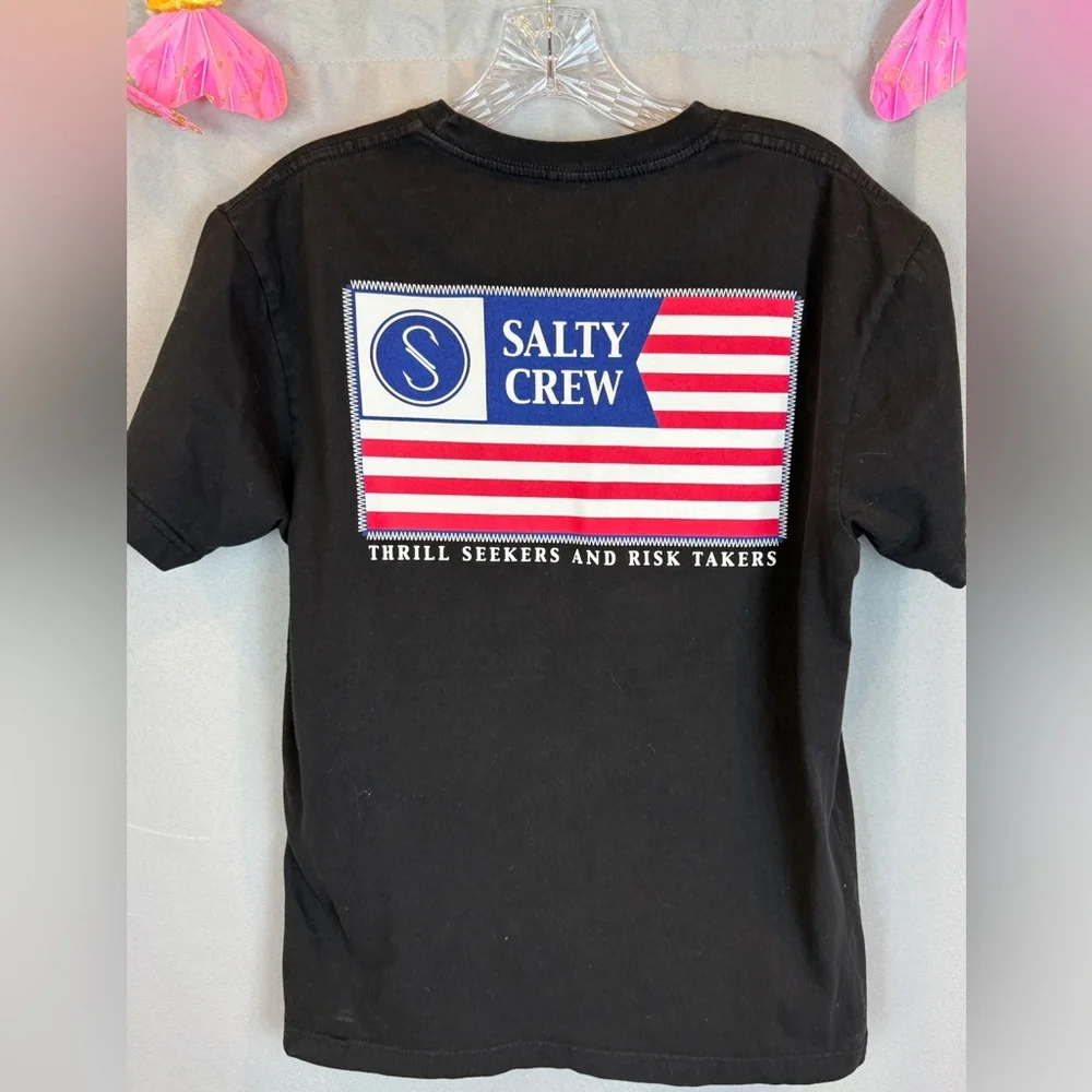 Salty Crew Freedom Flag Short Sleeve Black T-Shirt- Size Medium - Picture 4 of 6